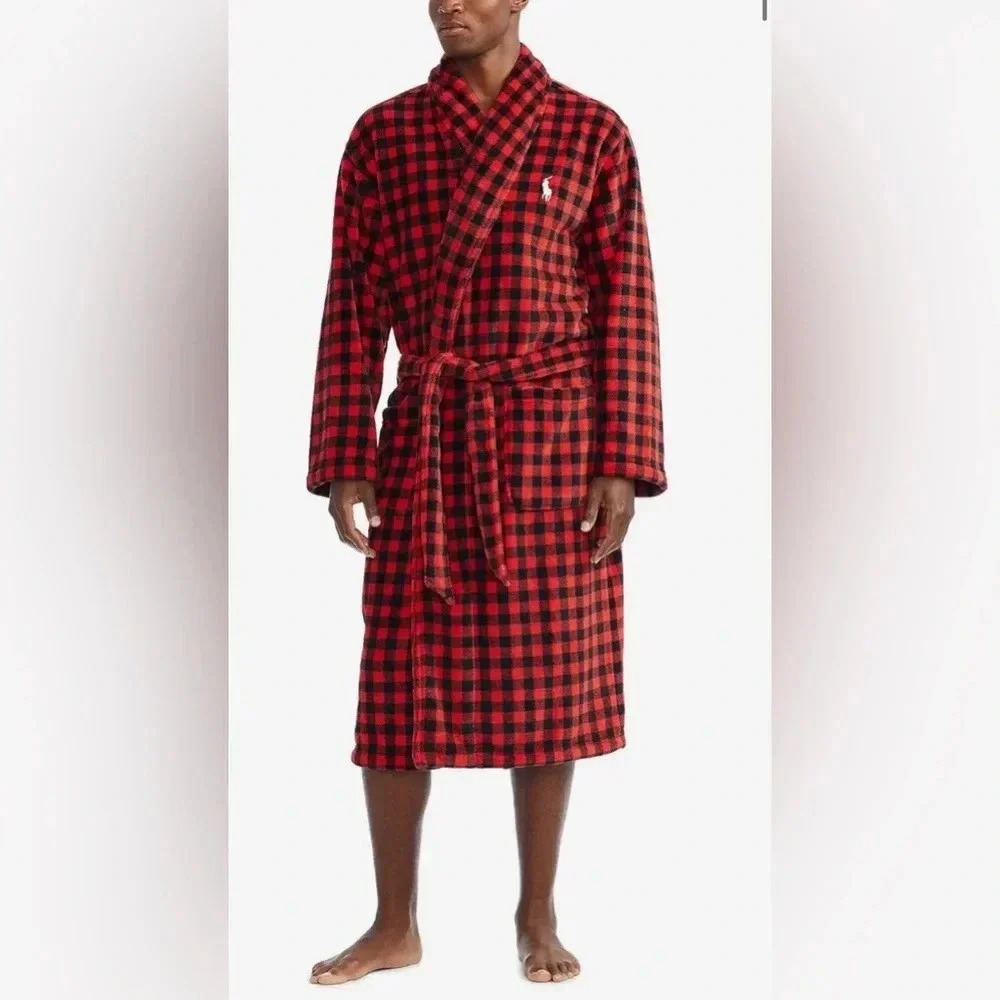NWT Polo Ralph Lauren Microfiber Plush Long Sleeve Shawl Collar Robe L/XL Red